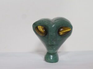 Alien Head with Tiger Eye Eyes Green Quartz