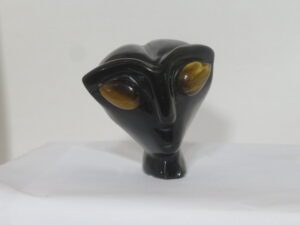 Alien Head with Tiger Eye Eyes Obsidian