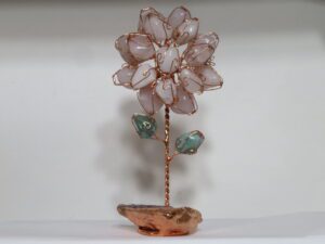 Gem Flower Rose Quartz Wrapped in Copper