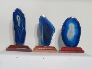 Geode Slice on Wooden Stand Blue