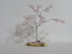 Silver Wire Wrap Tree with Pink Quartz on Geode Slice