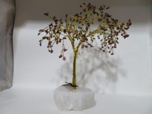 Gold Wire Wrap Weeping Willow Garnet on Quartz Base