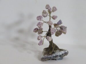 Lepidolite Stone on Wood Like Trunk on Amethyst Base