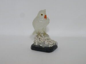 Carved Owl, Orange Beak on Stone Base