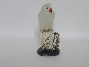 Carved Owl, Red Beak on Stone Base