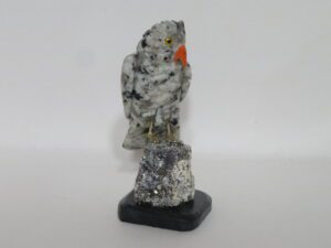 Carved Owl, Orange Beak on Stone Base