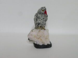 Carved Owl, Red Beak on Stone Base