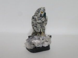 Carved Owl, Green Beak on Stone Base