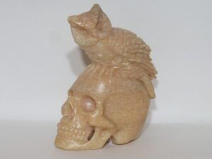 Agate Skull with Owl Orange Calcite