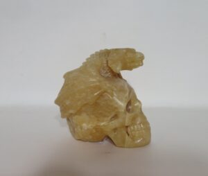 Agate Skull with Lizard Honey Calcite