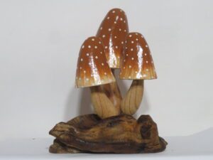 Carved Wooden Mushrooms Brown White Dots