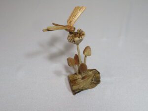 Wooden Dragonfly on Mushroom